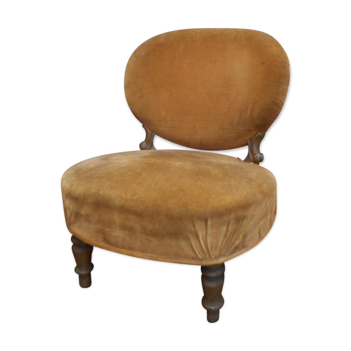 Fauteuil chauffeuse Napoléon III velours vieil or