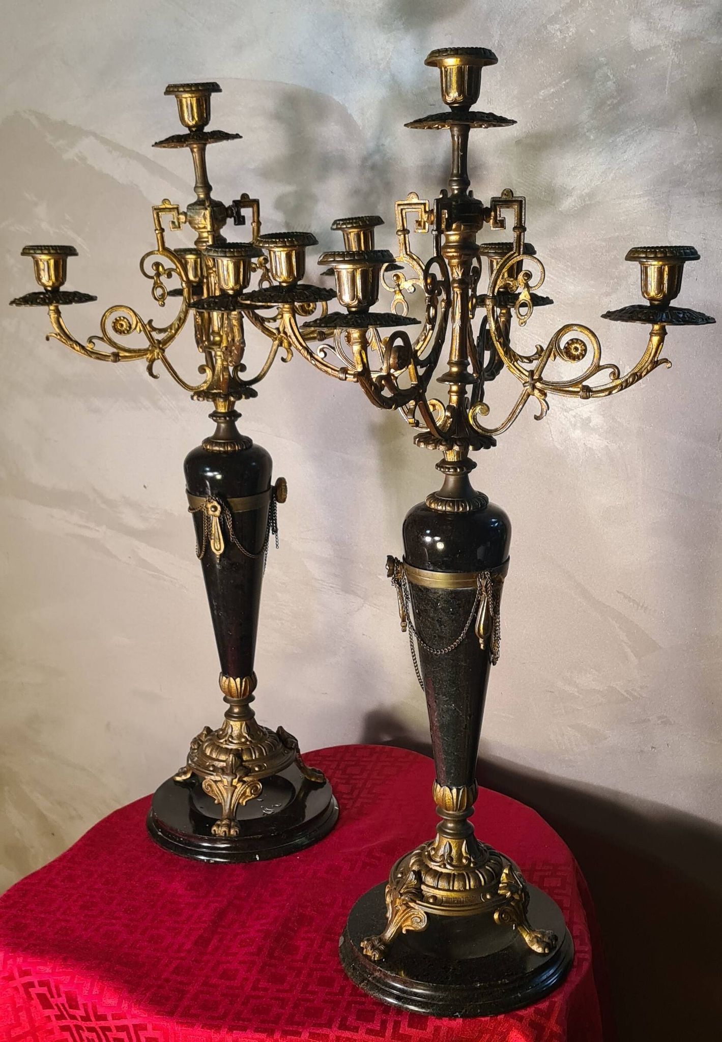 candelabra 19th gilded bronze and marble candlestick 60x32 cm