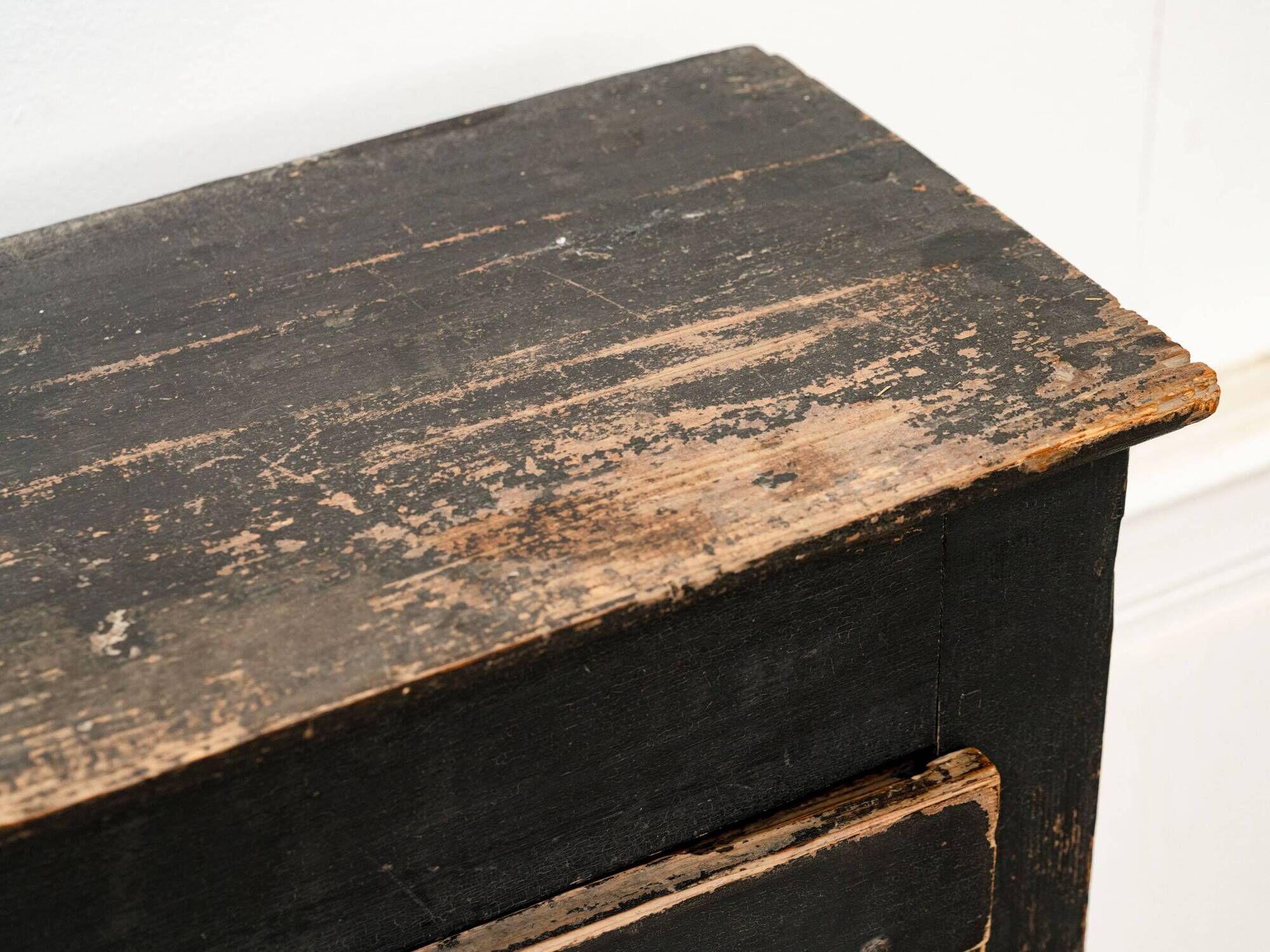 Antique primitive black wood furniture, beautiful original patina from the late 19th century.
