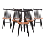 Set off 7 spindle back dining chairs, 1960s