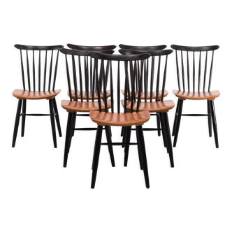 Set off 7 spindle back dining chairs, 1960s