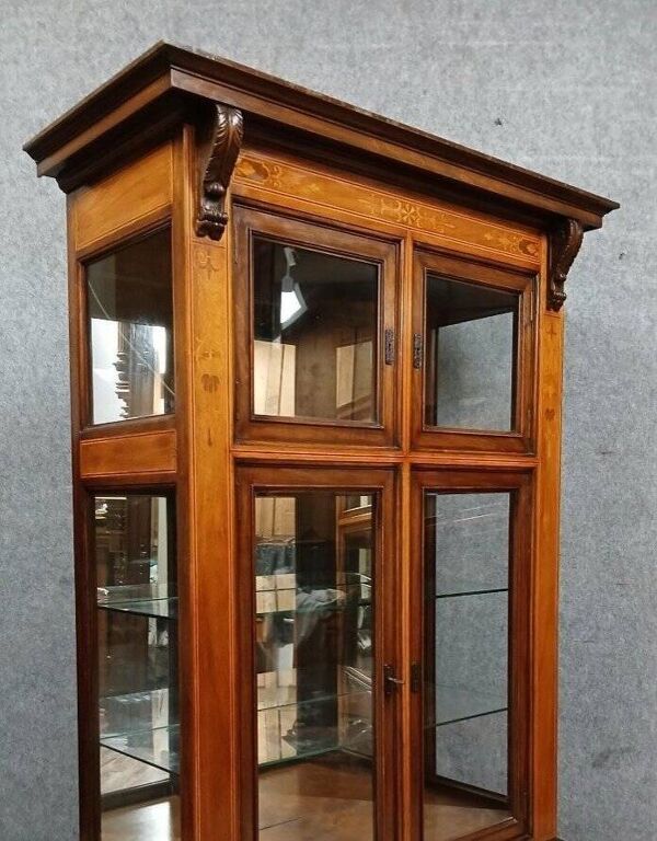 Vitrine bibliothéque ancienne en marqueterie – style classique - portes vitrées