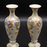 Pair of hand-painted ceramic vases in Dutch Art Nouveau Gouda PZH, 'Violetta', 1899