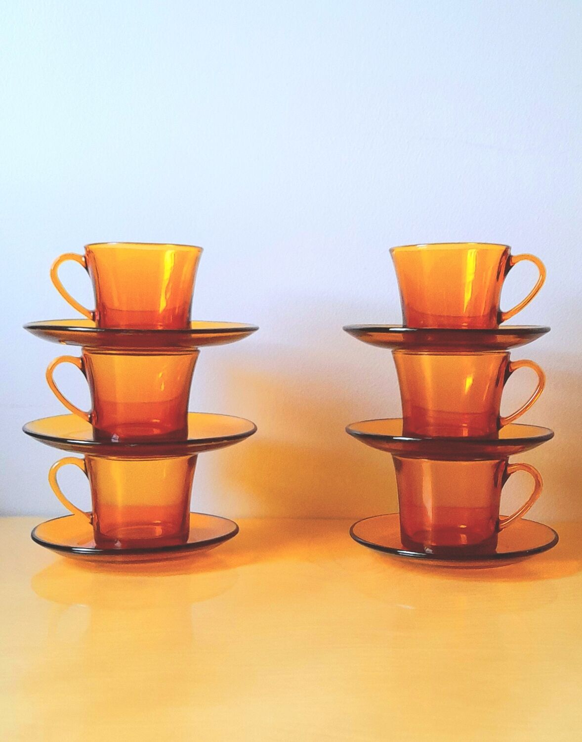 Amber glass coffee cups 70s