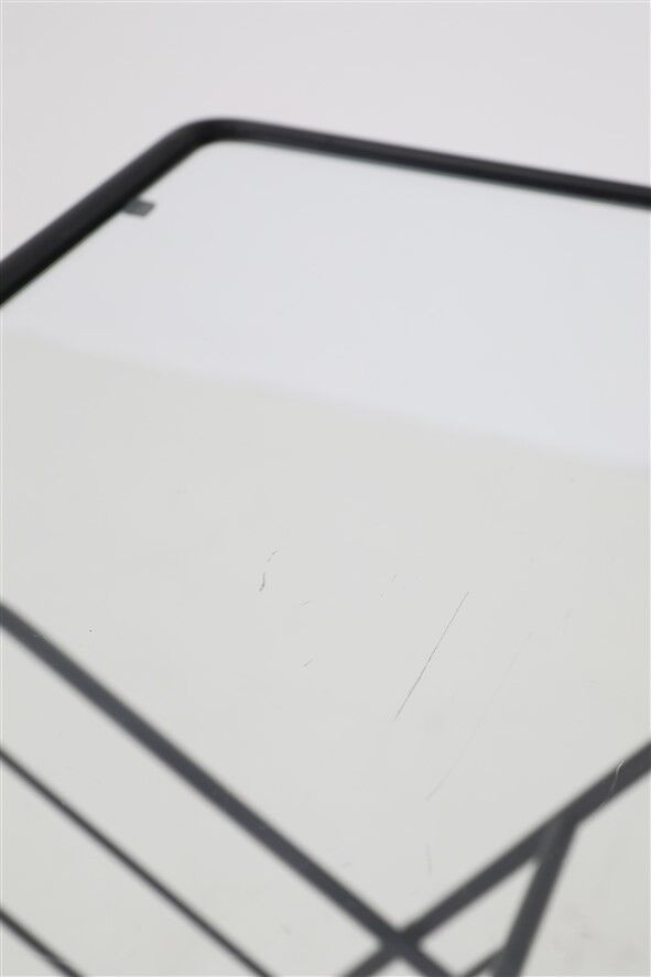 Filigree mid-century modern side table with magazine rack / steel / glass / 1960s