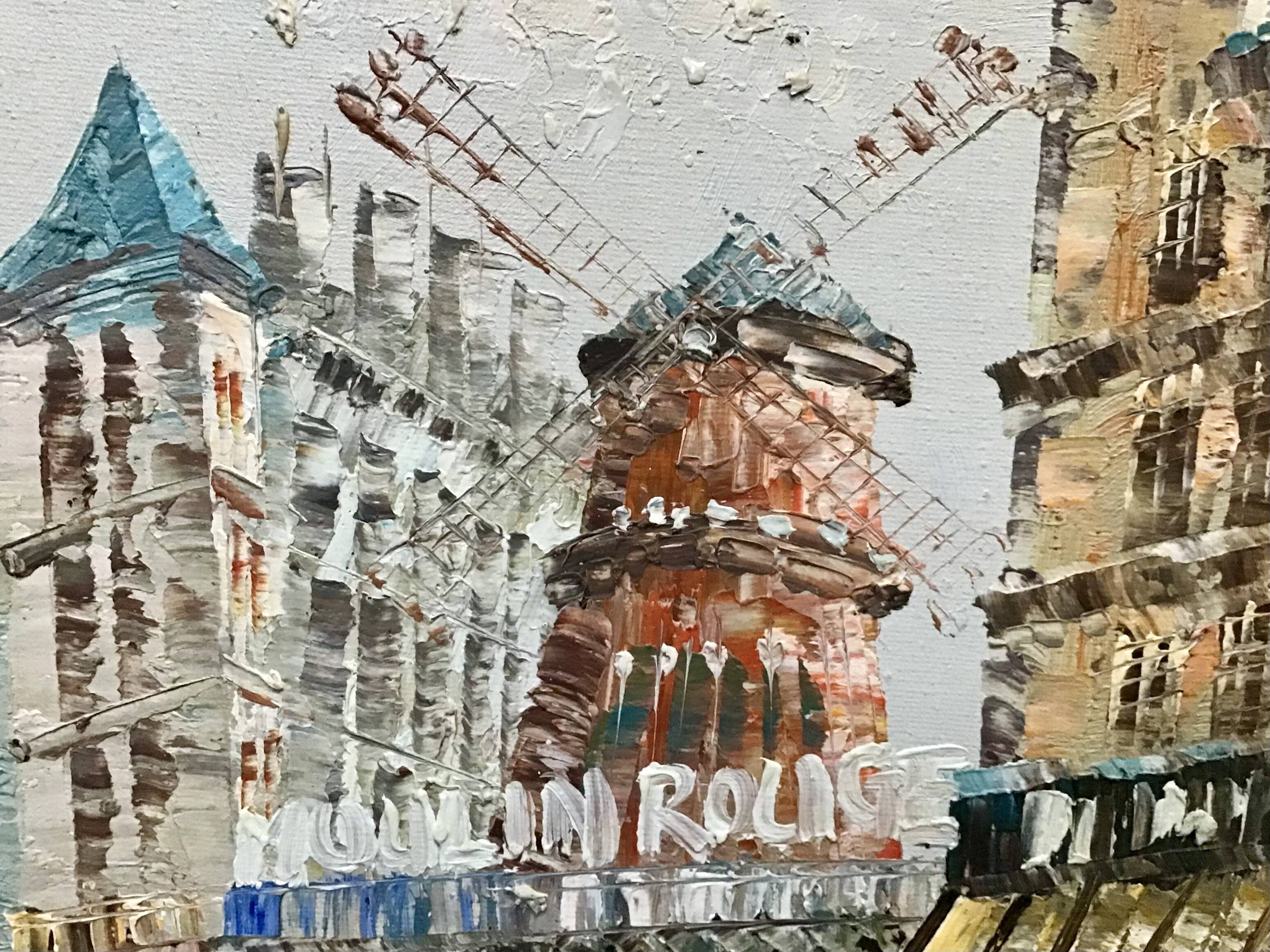 The Moulin Rouge seen from Boulevard Clichy Oil on canvas signed Burnett