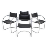 1970s Set of Four Chrome and Leather Tubular Chairs, Czechoslovakia