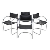 1970s Set of Four Chrome and Leather Tubular Chairs, Czechoslovakia