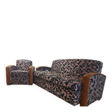 Convertible sofa and art deco armchair in lelievre fabrics.