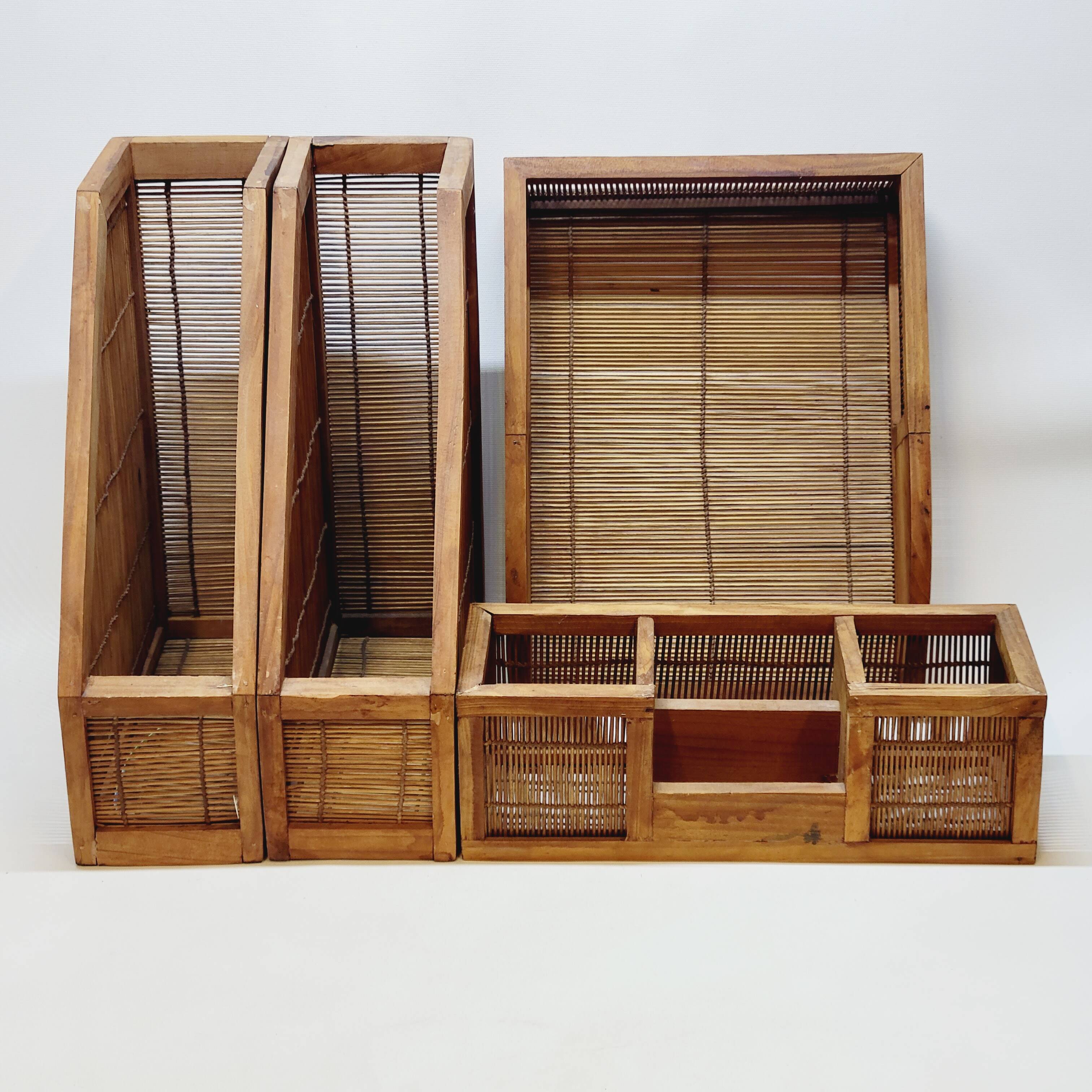 Set accessoires de bureau en bambou et bois scandinave organisateur porte stylo