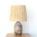 Ceramic lamp, raffia lampshade, 60s