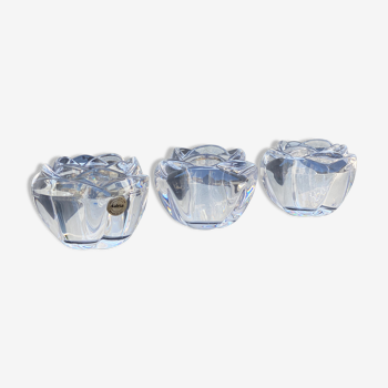 Set of 3 vintage Adria lead crystal roses tealight holders / candle holders