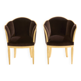 Paire de fauteuils en bois doré et velours marron parMaurice Dufrène, 1925