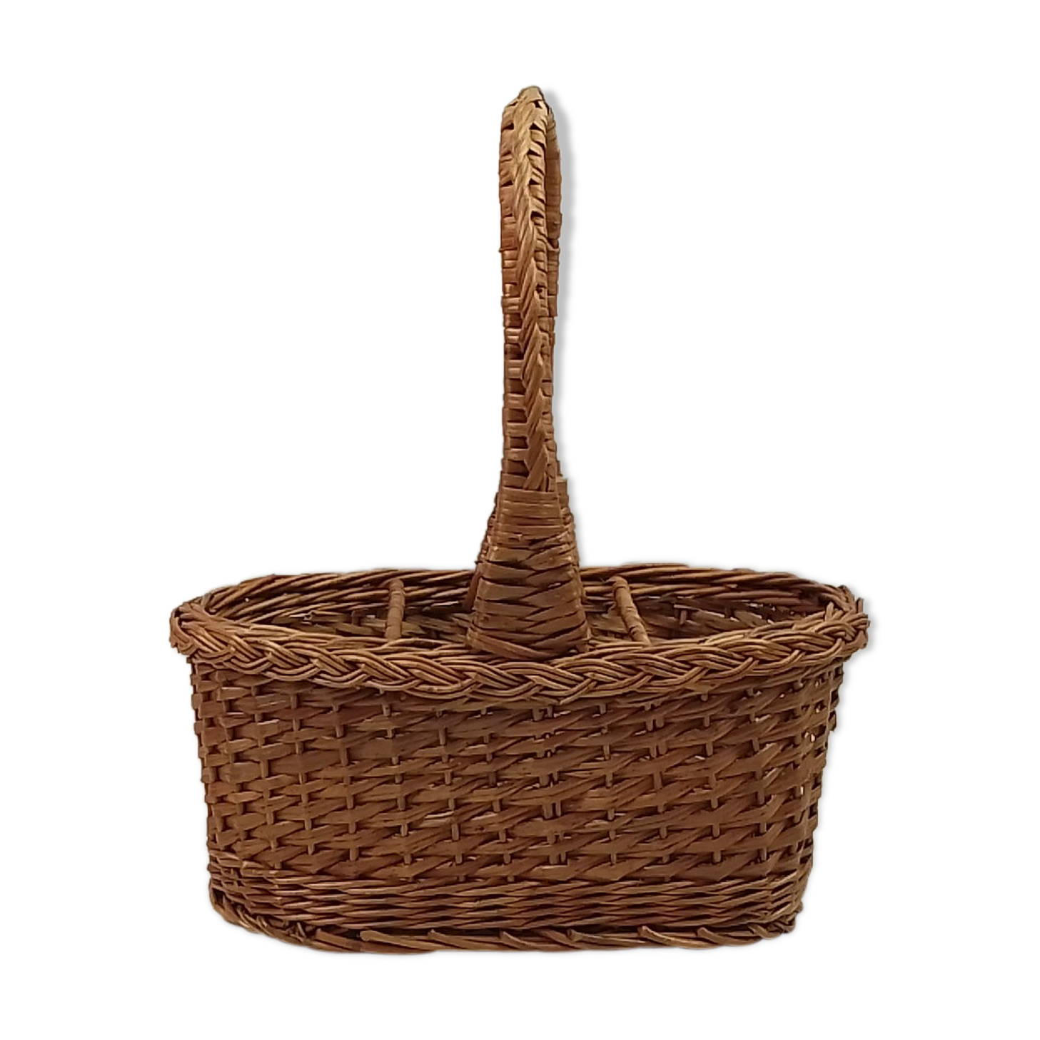 Wicker bottle holder one handle and 3 compartments