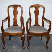 Art Deco Queen Anne Style Armchairs in Walnut Burl, 1920s, Set of 2