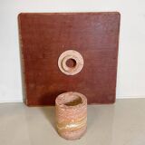 Red travertine coffee table attributed to Angelo Mangiarotti, Italy, 1970s