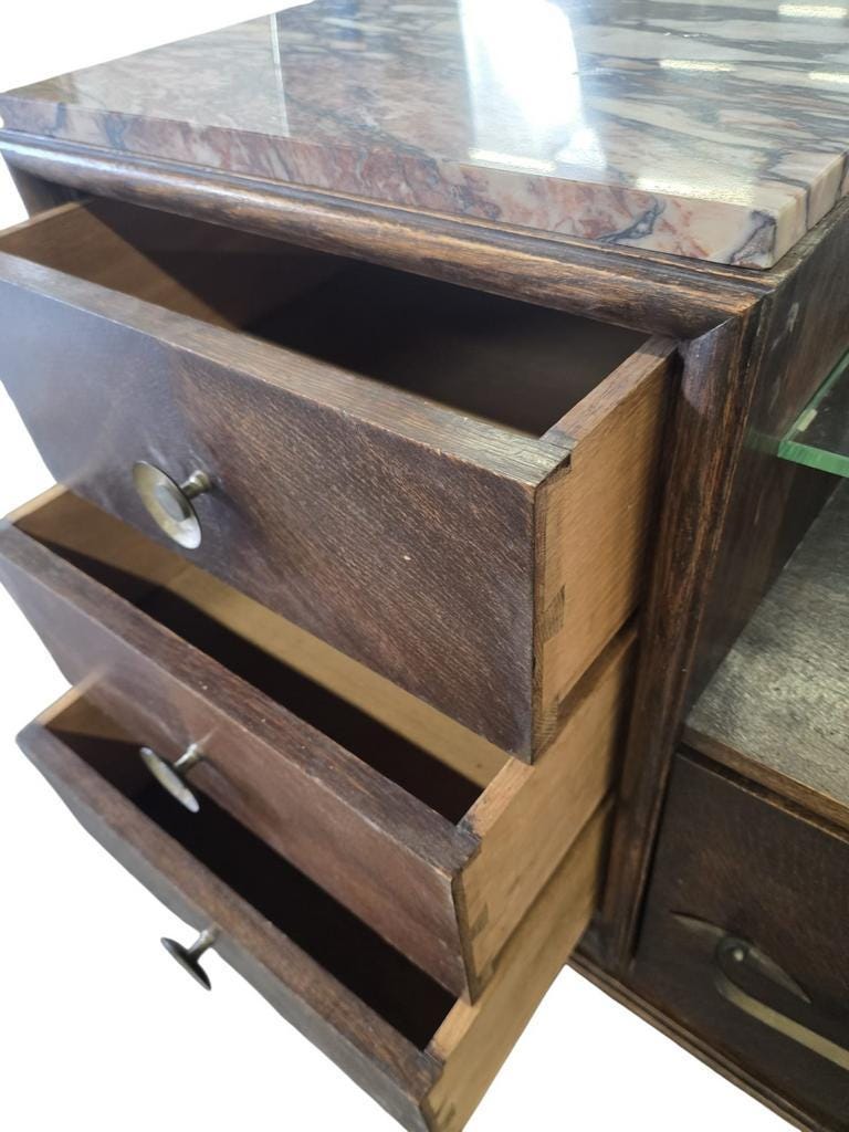 Vintage curved wooden sideboard / Art Deco wardrobe with mirror