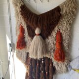 Handmade woven wool wall tapestry from the 70s and 80s, vintage macramé.