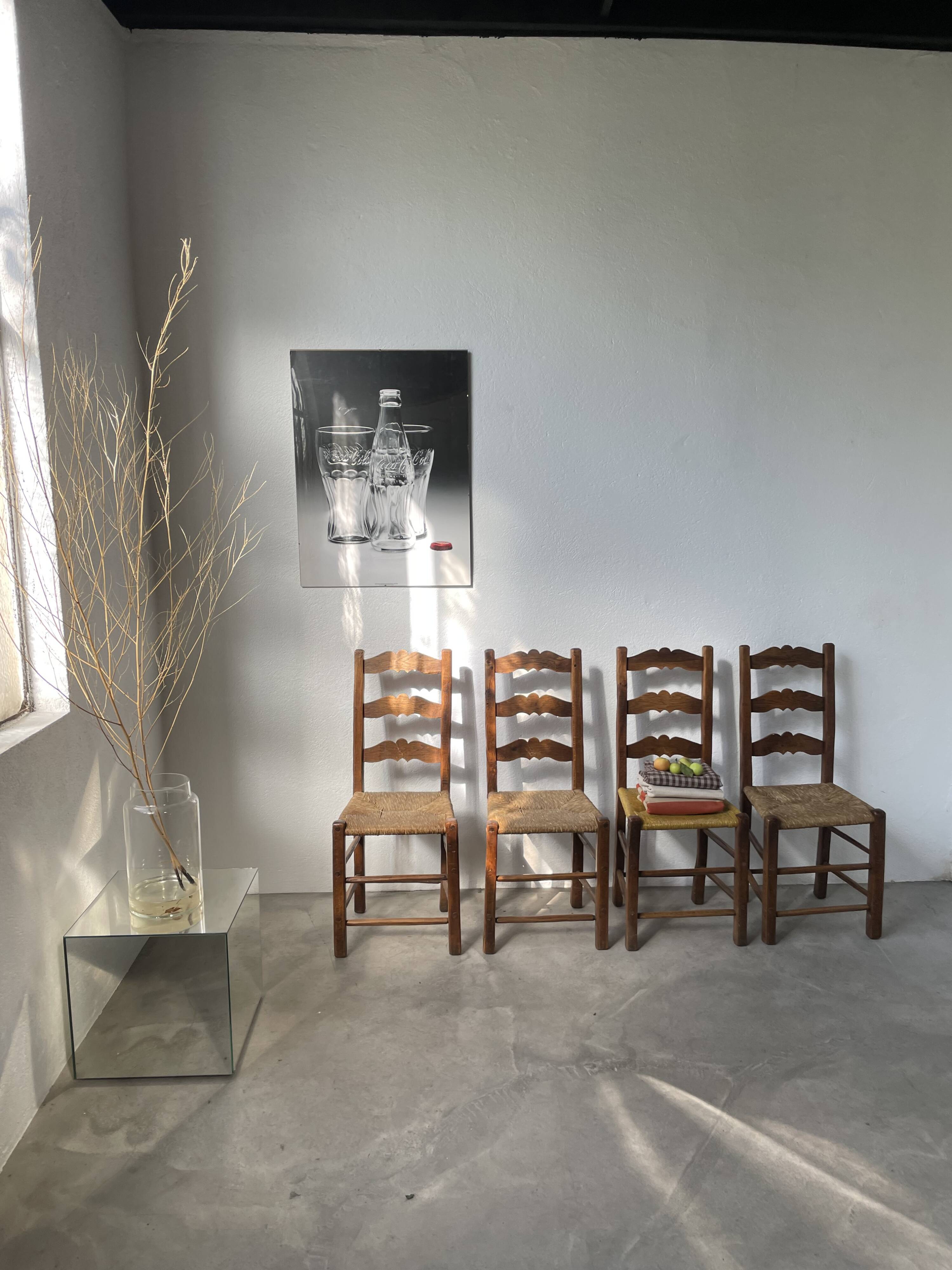 Rustic handcrafted oak chairs 1900