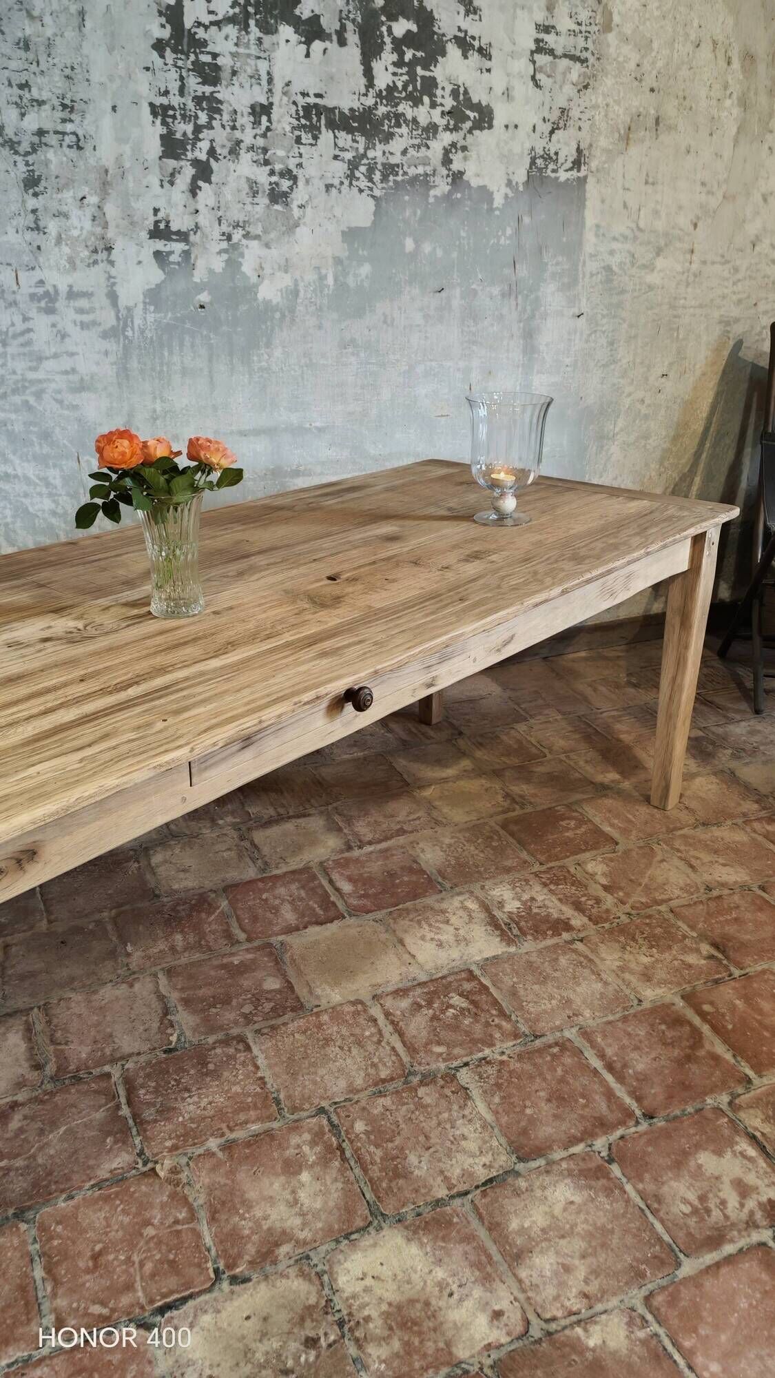 Solid oak farmhouse table "brut" 247x89, top "chocolate oak"