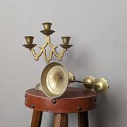 Pair of 3-branch brass candlesticks, Scandinavian country bohemian decoration