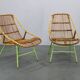 Rare pair of Alan Fuchs for ULUV rattan lounge chairs, Czechoslovakia, 1960s