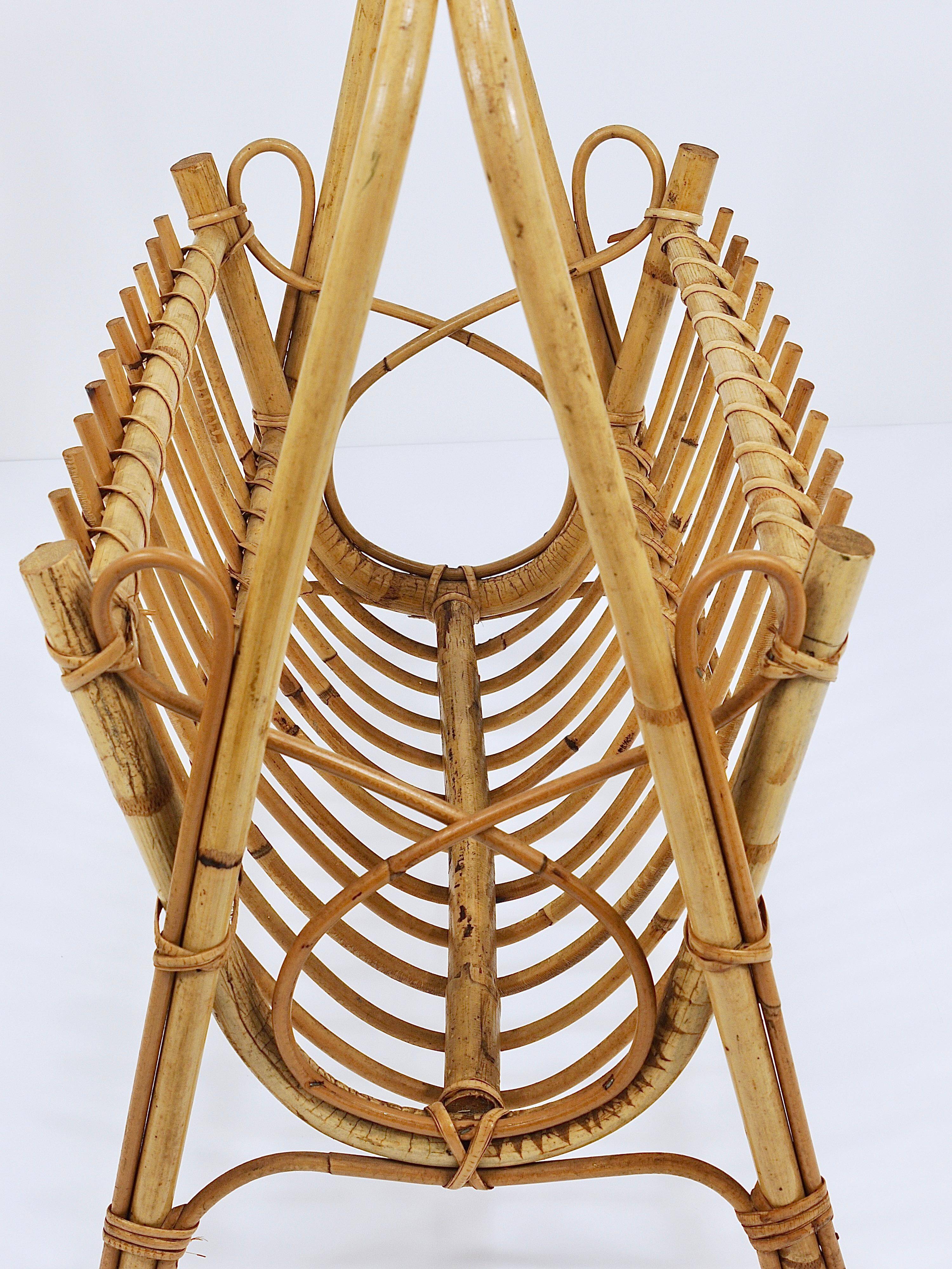 Bamboo and rattan magazine rack in the style of Franco Albini, Italy, 1950s.