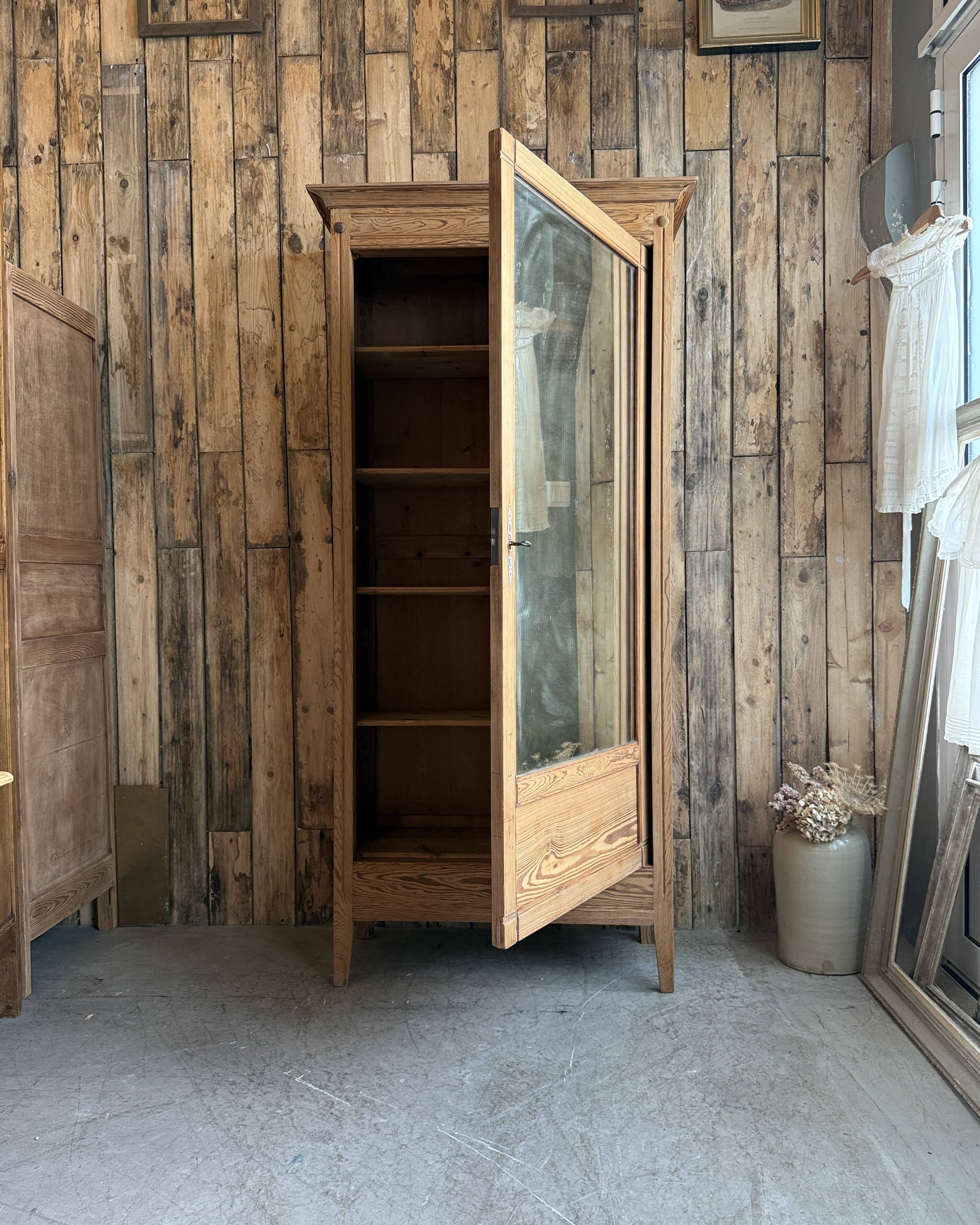 Antique mirrored wardrobe in pitch pine (renovated)