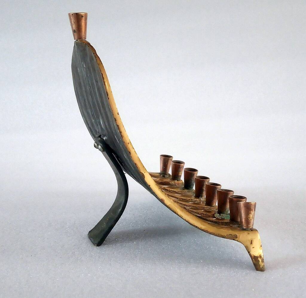 Vintage Menorah 9 Candle Mid Century Brass Peacock Waterfall