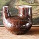 Raw double-neck vase, flame-formed ceramic, monogram JA, 1950s-60s.