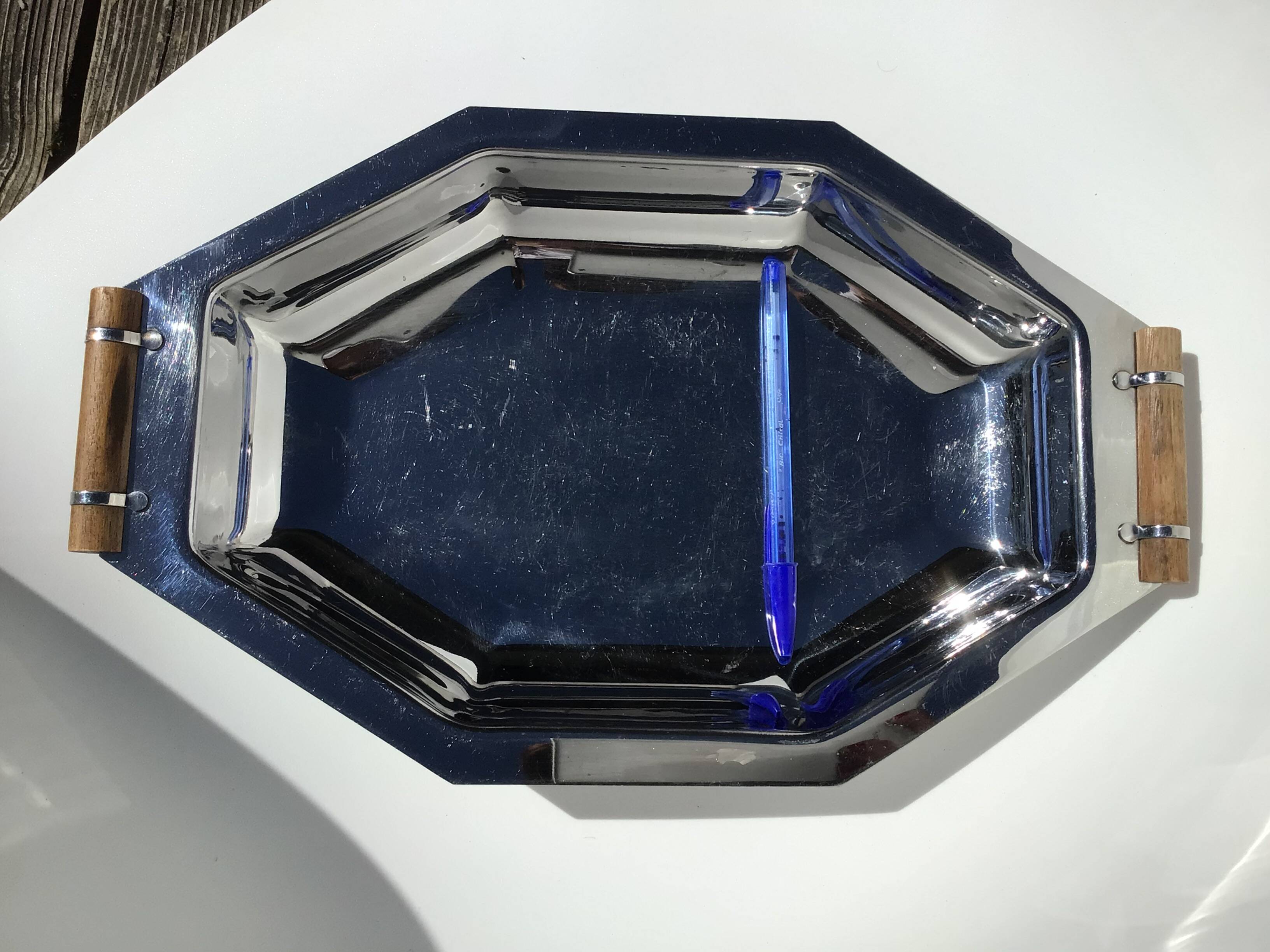 Coupe inoxydable octogonale poignées bois