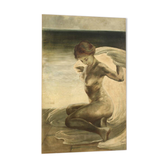 Peinture nue d'une jeune femme de la première moitié du XXe siècle