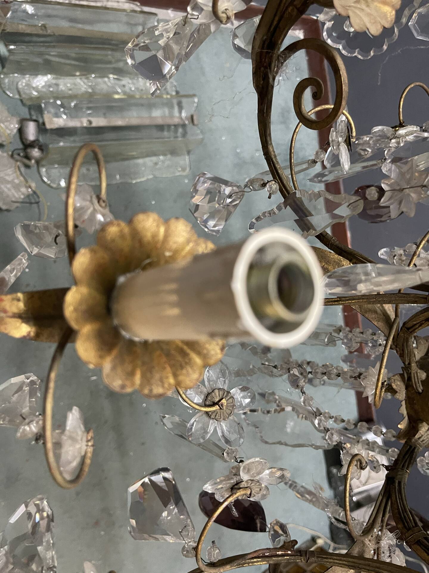 Large Florentine Tole Chandelier with Murano Glass Flowers, Italy, 195