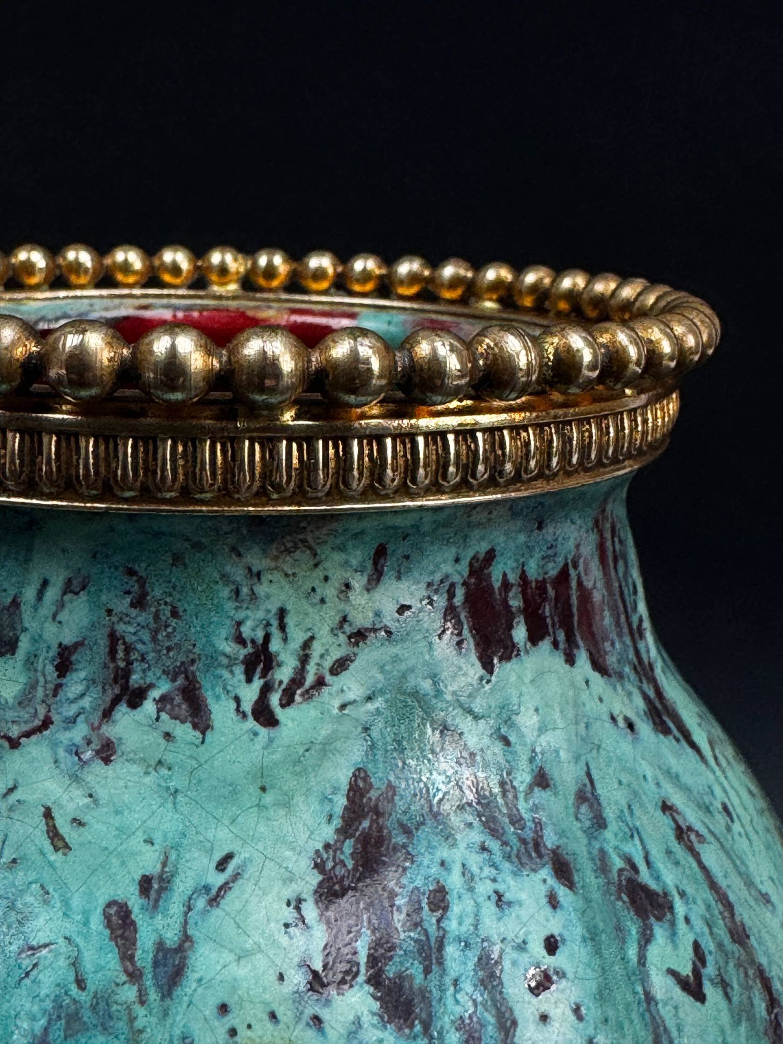 Vase CAB (Ceramics of Art from Bordeaux), turquoise green and red glaze.