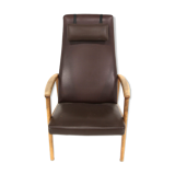 Fauteuil scandinave en skaï Suède 1960