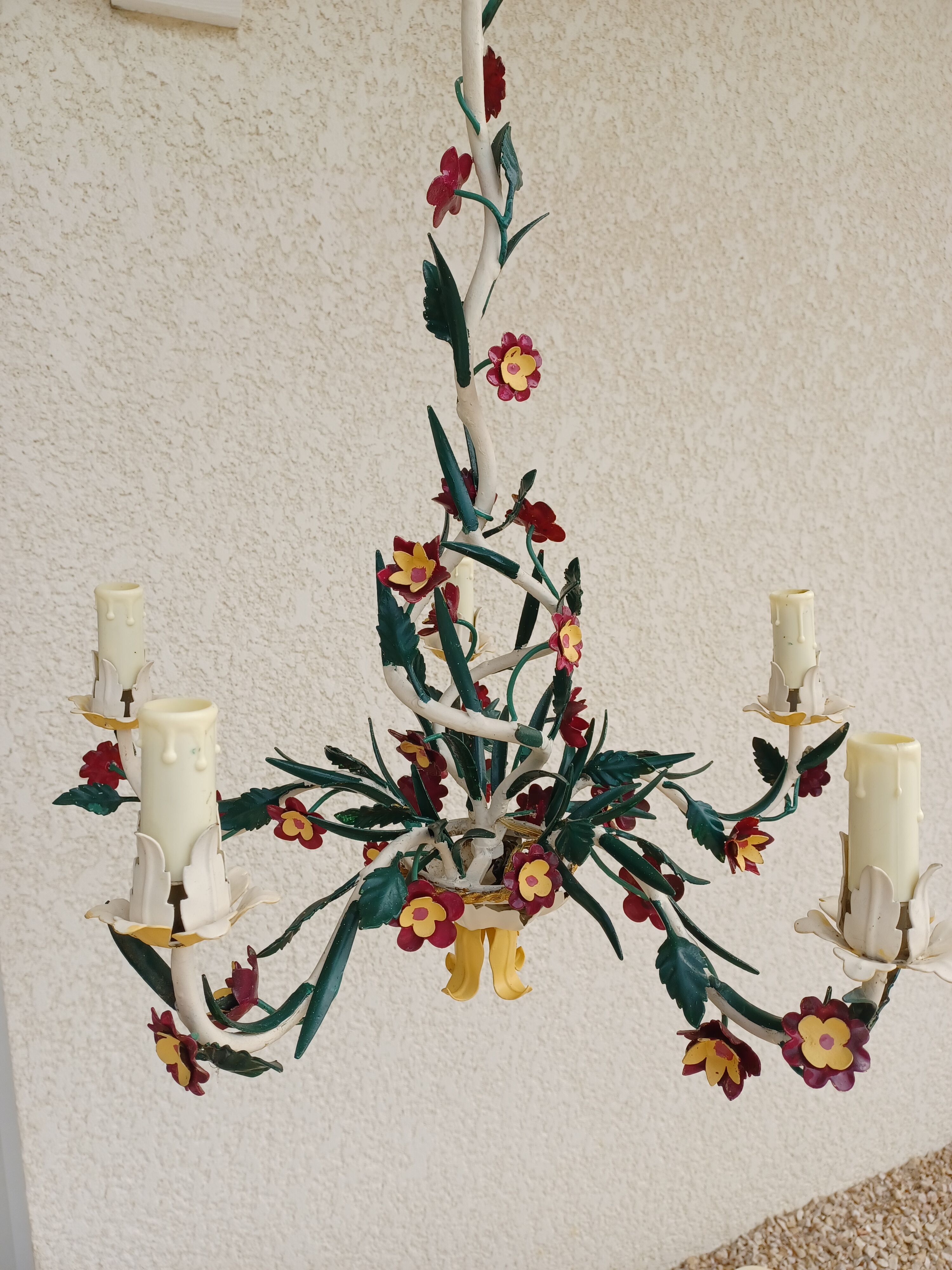 Vintage Floral chandelier in painted sheet metal