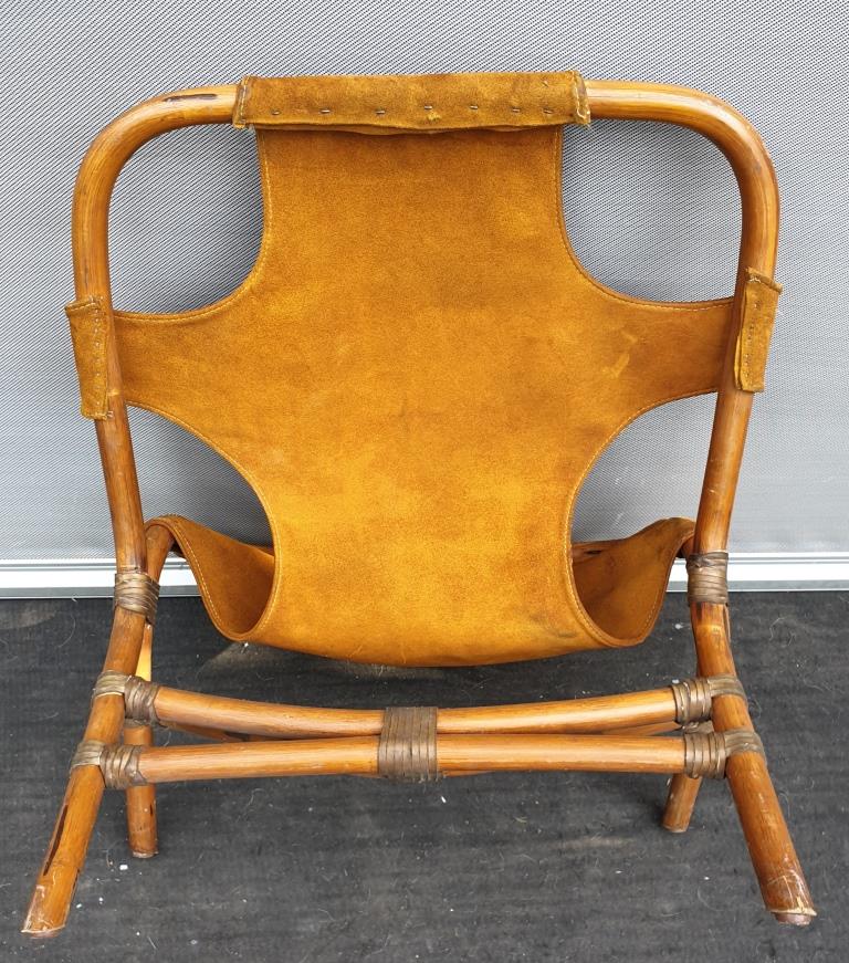 Armchair 1960 bamboo and suede leather