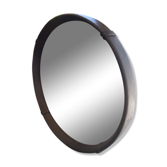 Black leather mirror from the 50s/60s 55cm