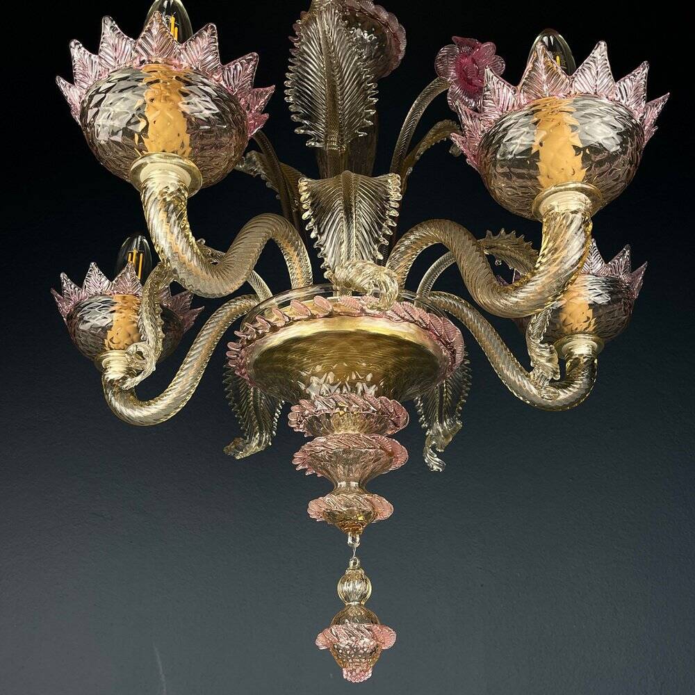 Murano glass lustre, pink and transparent, Italy, 1980s