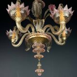 Murano glass lustre, pink and transparent, Italy, 1980s