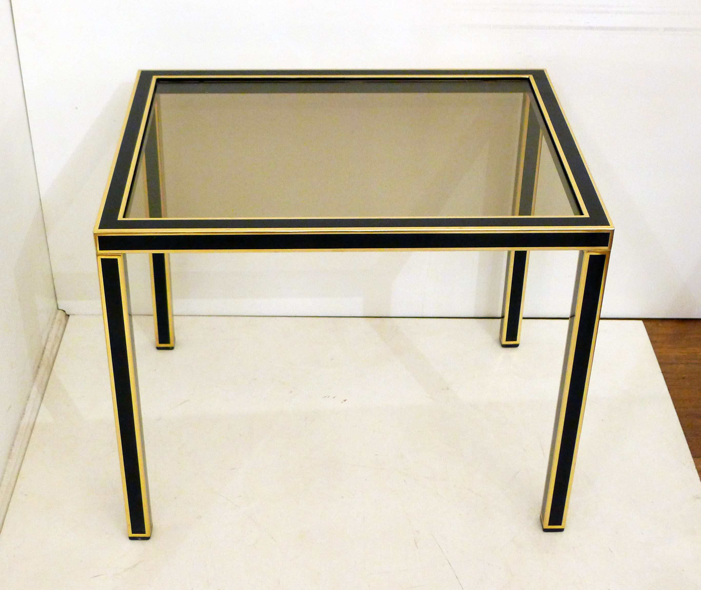 Pair of black & gold trundle tables 1970'