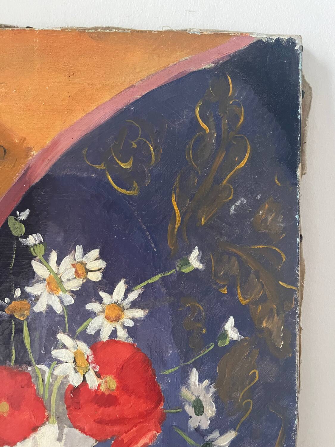 Poppies and daisies, oil on canvas, signed L Riousset.