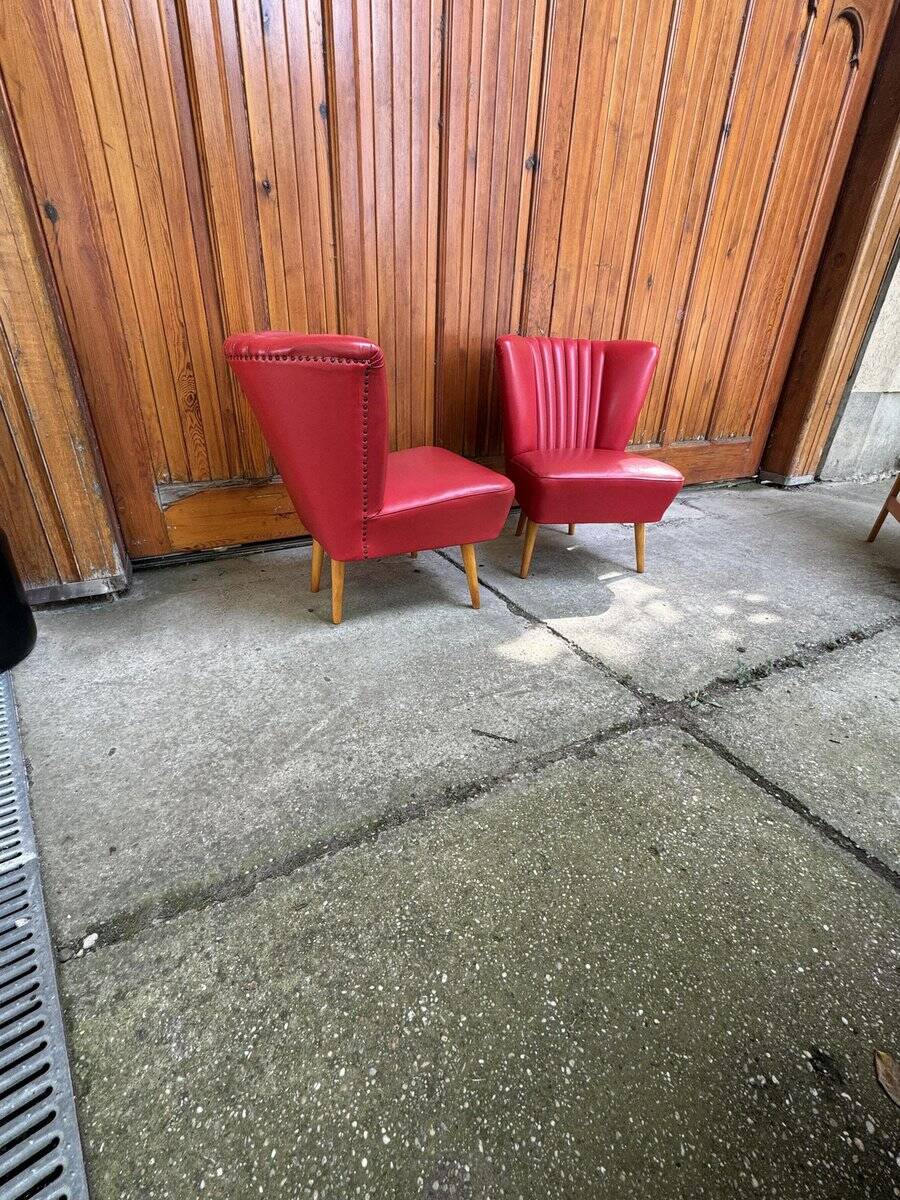 Set of mid-century sky red cocktail chairs, 1950s