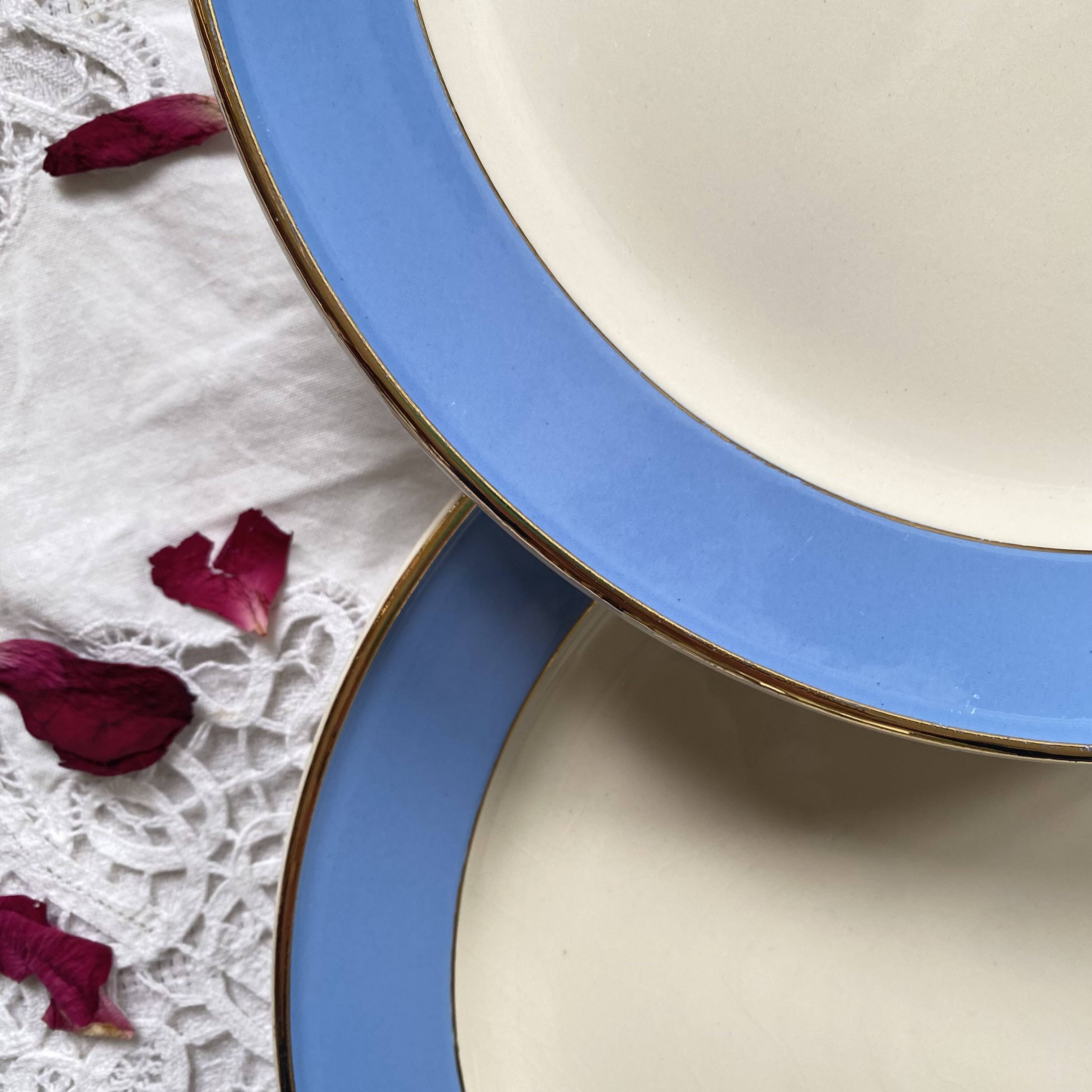 6 antique Villeroy & Boch blue and gold earthenware dinner plates