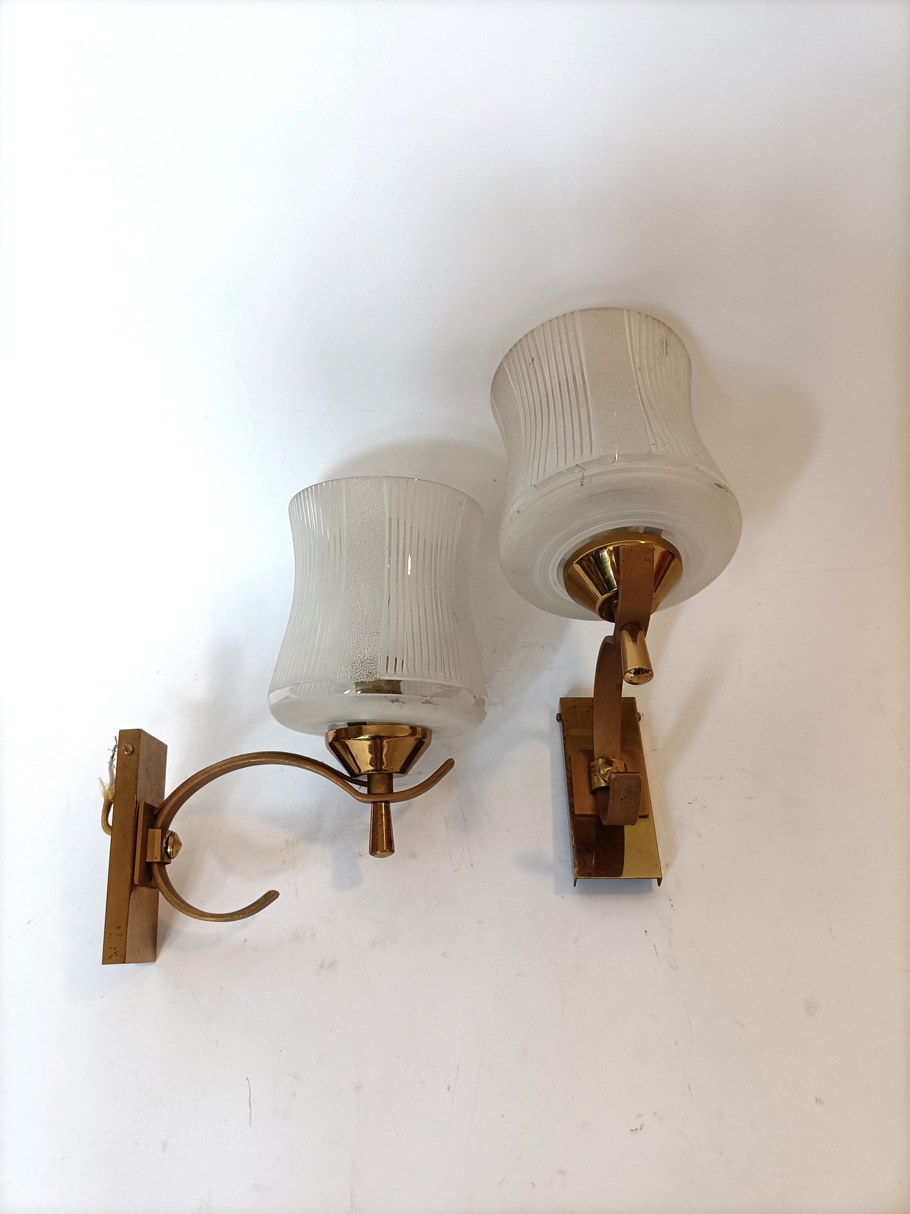 Pair of wall lamps in gilded brass 1960