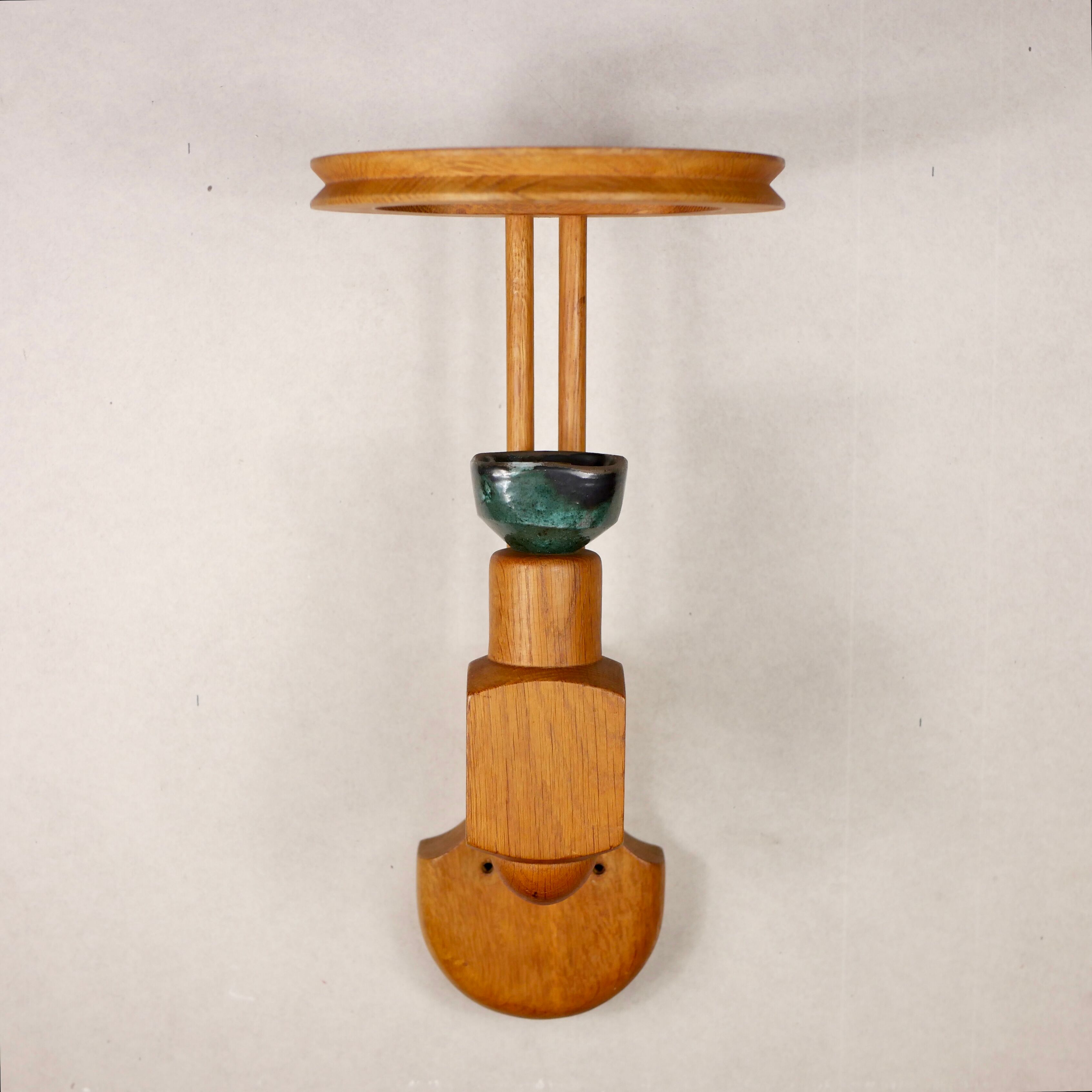 Wall lamp in oak and ceramic Guillerme and Chambron