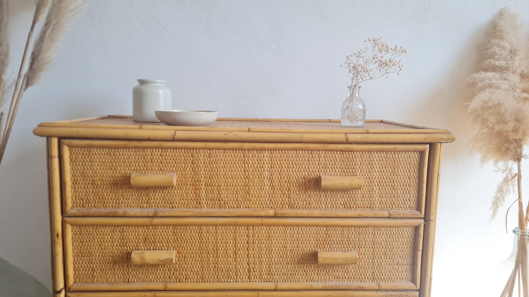 Commode en rotin années 70 vintage