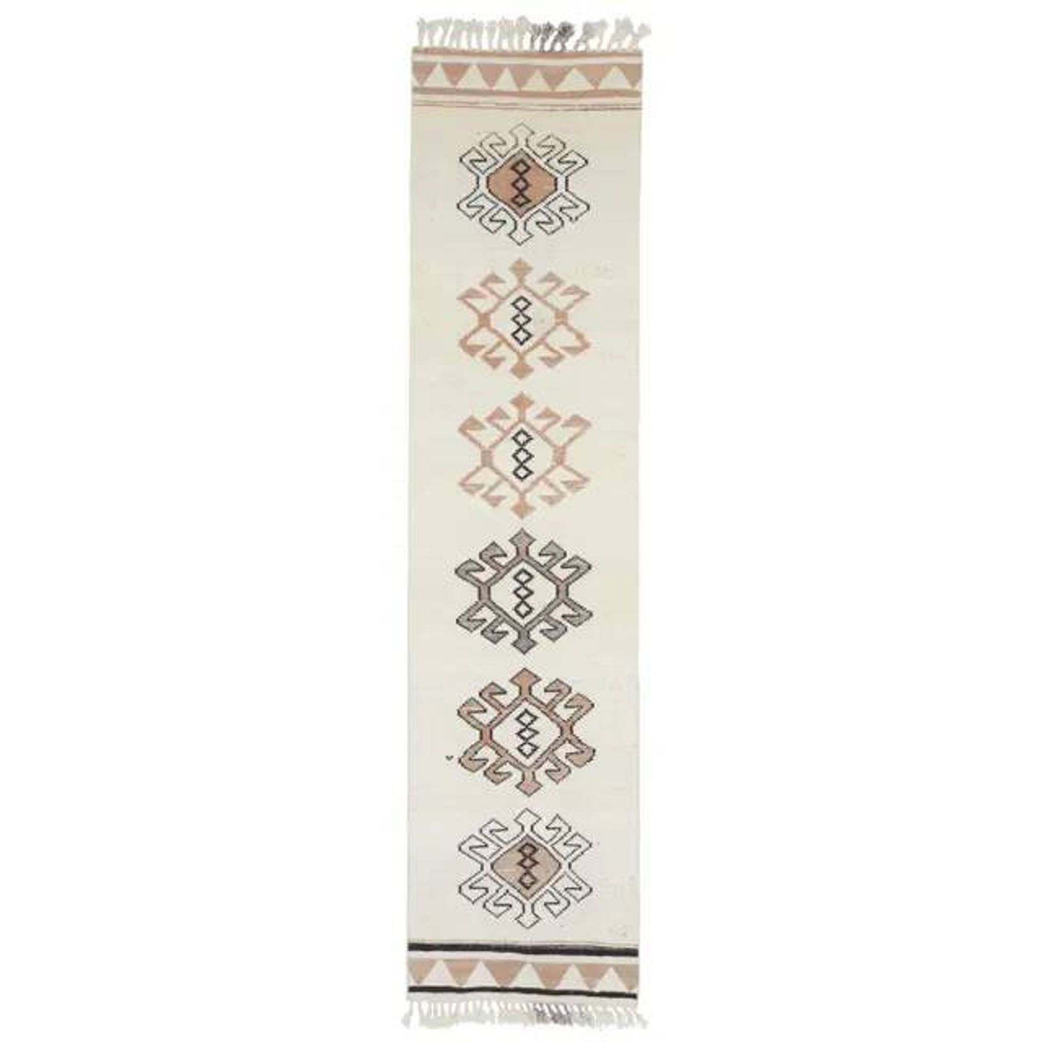 1970s Vintage Turkish Hand-Knotted Wool Cotton Beige Runner Rug 87x366