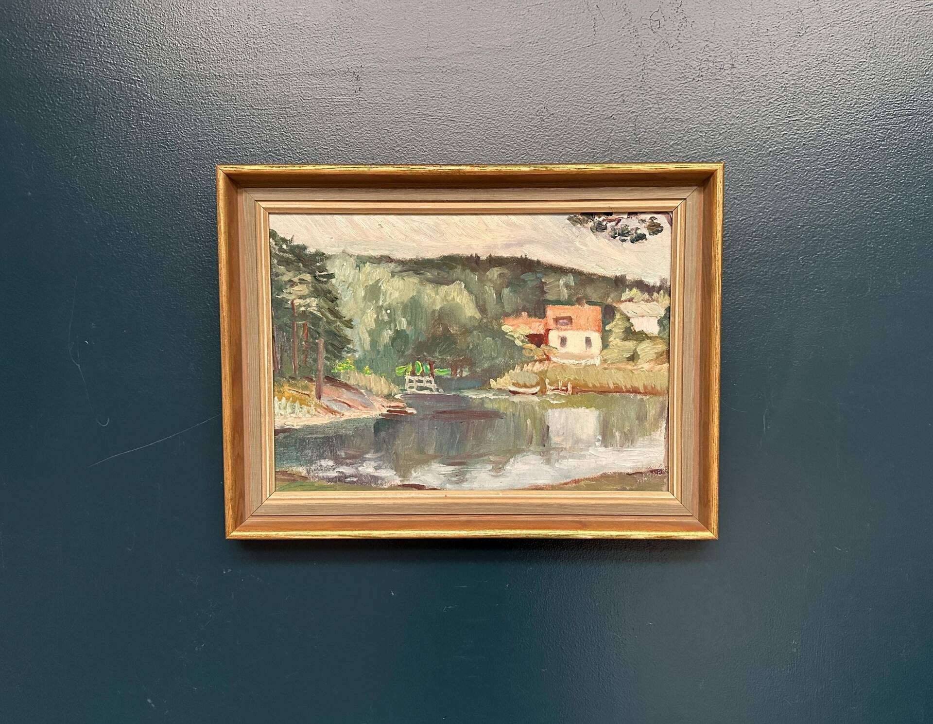 Swedish Oil on Canvas – “Lake with Houses” by G. Arner – Signed