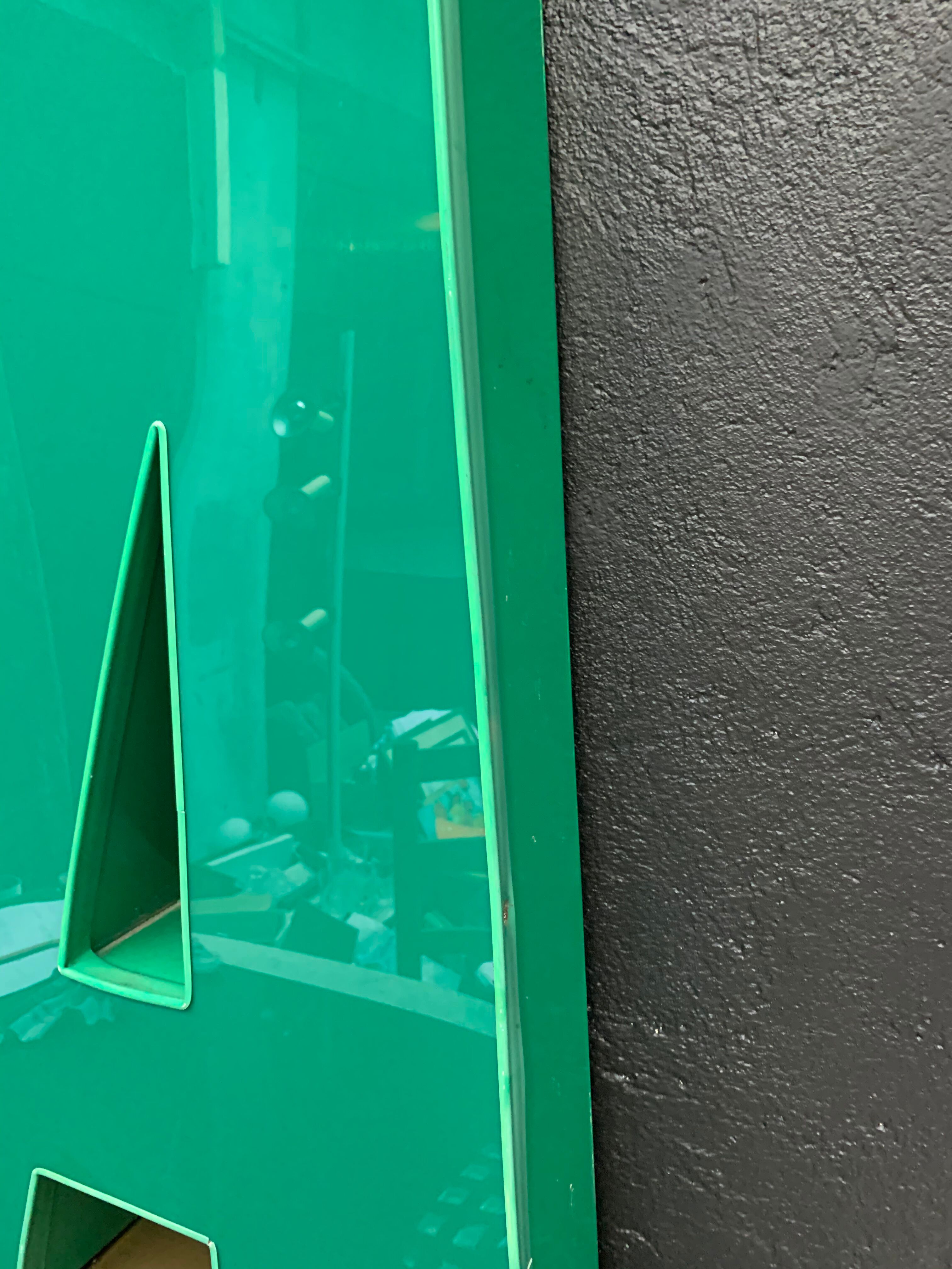 Old letter in metal and plexiglass, industrial decoration